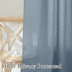 RYB HOME Extra Long Natural Linen Curtains 108 inch Length, Light Filtering Airy Fabric for Bedroom Home Office Cottage, Modern Vertical with Wrinkle Resistance, Dusty Blue, W 100 x L 108, 1 Pc
