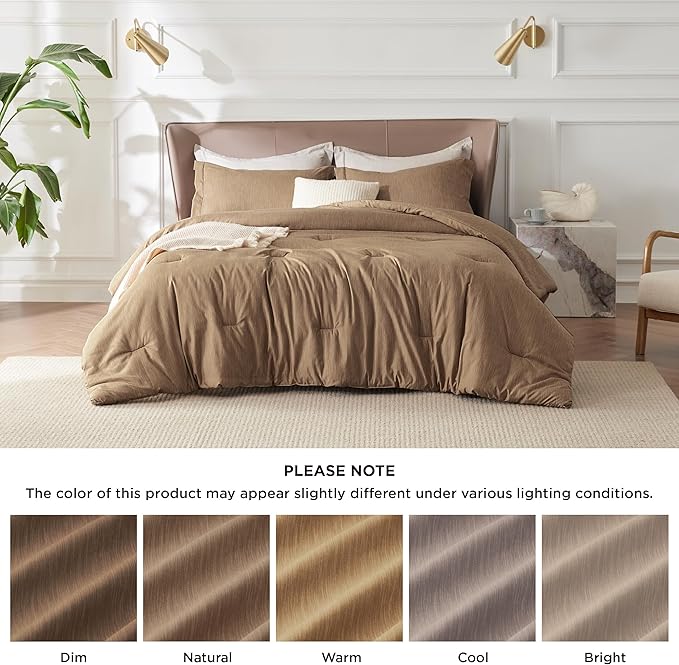 Bedsure King Size Comforter Set - Brown Soft Bedding for All Seasons, Cationic Dyed Bed Set, 3 Pieces, 1 King Size Comforter (104"x90") and 2 Pillow Shams (20"x36"+2")