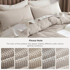 Bedsure 100% Cotton Duvet Cover Queen Size with Fitted Sheet - 4 Pieces Linen Color Waffle Weave Bedding Set, GentleSoft™ and Breathable, Includes 1 Duvet Cover 90x90, 1 Fitted Sheet, 2 Pillow Shams