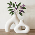 Nordic Ceramic Vase Set – 2 White Sculptural Vases for Fresh Flowers or Dried Stems – Minimalist Home Décor for Shelf, Table, Wedding or Gift – Holds Water