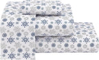 RUVANTI Flannel Sheets Twin Size - 100% Cotton Double Brushed Twin Sheets Set, Deep Pockets 16 Inches, All Seasons Breathable & Extra Soft Bed Sheets, Warm & Cozy, 3 Piece, Snow Flake Grey