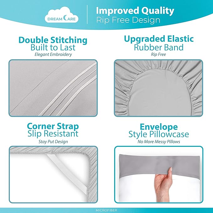DREAMCARE King Size Sheets Set – 6 pcs Cooling Bed Sheets – up to 15” Deep Pocket King Sheet Set – 2500 Supreme Collection – Extra Soft 100% Brushed Microfiber Hotel Luxury with Side Pocket – L Gray