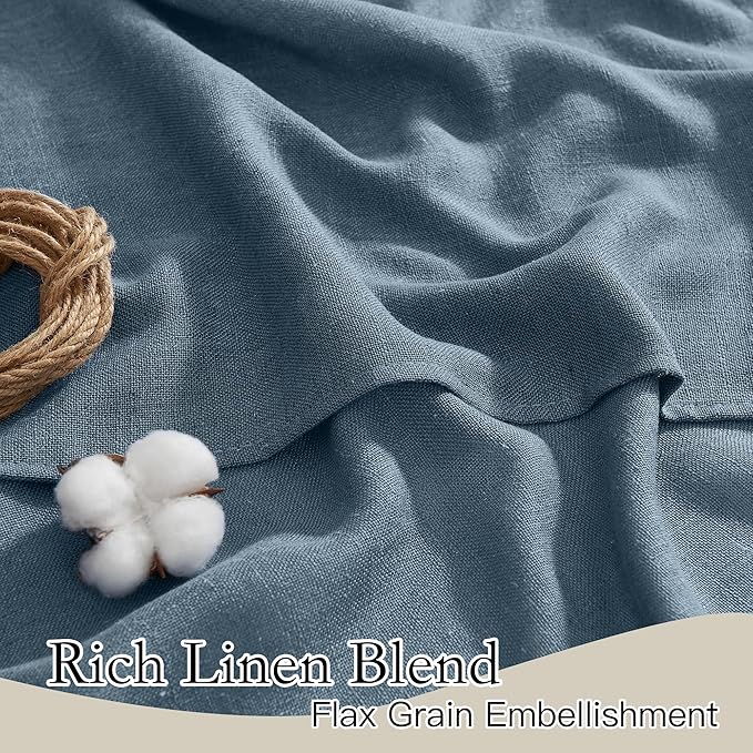 RYB HOME Linen Blended Curtains - Semi Sheer Natural Light Filtering Half Privacy Boho Rustic Style Drapes for Kitchen Sliding Door Large Window, W 60 x L 108 inches, Stone Blue, 1 Panel