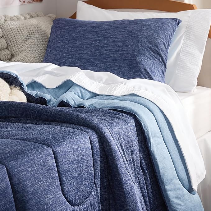 Bedsure Twin/Twin XL Comforter Set - Cooling and Warm Bed Set, Navy Blue Reversible Bedding for All Season, 2 Pieces, 1 Twin Size Comforter (68"x88") and 1 Pillow Case (20"x26")