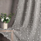 MYSKY HOME Pom Pom Grey Sheer Curtains for Bedroom Girls Room Curtains 120 Inches Long for Nursery Kids Light Filtering Boho Window Drapes, Rod Pocket, 38" Wide, 2 Panels