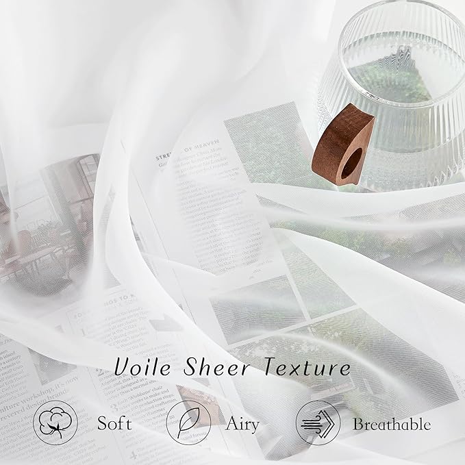 NICETOWN Sheer Curtains 120 inches Length for Windows, Grommet Top Elegant Voile Textured Window Treatment for Sliding Glass Door/Bedroom/Living Room, Ivory, W54 x L120, 1 Pair
