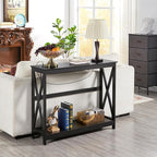 Yaheetech 40" Console Table with Power Outlets and USB Ports, Wood Entryway Table with Charging Station & Storage Shelf, Narrow 2-Tier Sofa Table for Living Room Hallway Foyer, Black