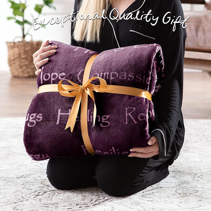Chanasya Premium Healing Warm Hugs Caring Gift Blanket - for Positive Energy Love Support Comfort - Breast Cancer Chemo Get Well Purple Gift - Women Friend Mom Grandma (Twin) Aubergine