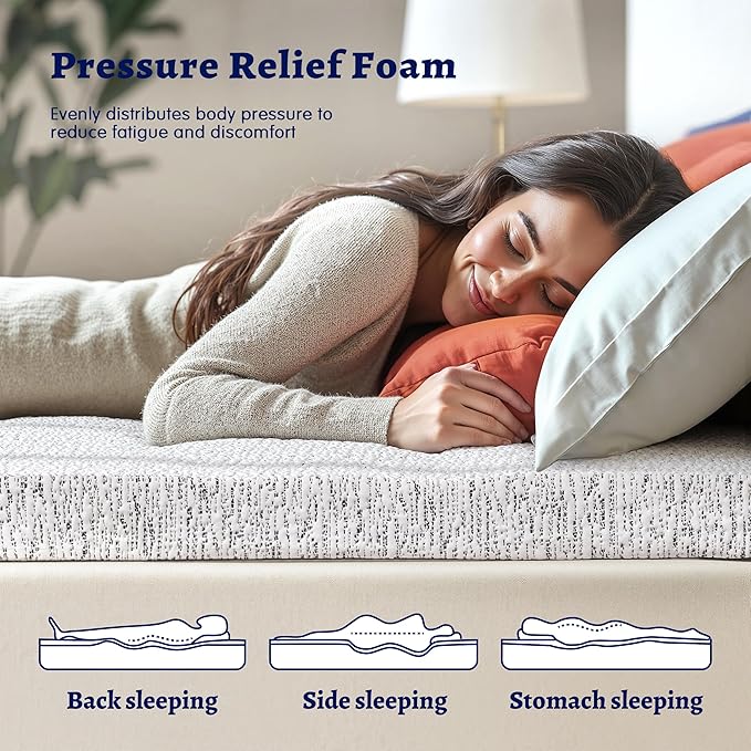 Subrtex Memory Foam Mattress Topper Twin, 4 Inch Mattress Topper for Pressure Relieving, Breathable Single Bed Topper Mattress Pads with Removable Washable Cover