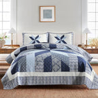Secgo Handmade Quilted 100% Cotton Queen Comforter Set for Bed - 100% Cotton Quilts Queen Size, Black Bedspreads (90 * 98 Inch) with 2 Pillow Shams, Patchwork Reversible Lightweight Bedding