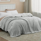 Bedsure GentleSoft Sherpa Fleece Blankets Queen Size for Bed - Thick and Warm Throw for Women and Men, Soft Fuzzy Plush Queen Blanket for Winter, Light Grey, 90x90 Inches