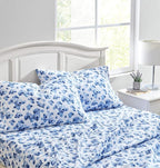 Laura Ashley - Flannel Sheets Queen Size, Anti-Pilling & Wrinkle Resistant Cotton, Touchably Soft for All-Season Comfort - Bed Sheets with Matching Pillowcases & Fitted Sheet (Emelisa Blue)