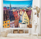 Lunarable City Tapestry, Aerial View of Historical German Town Nuremberg Skyline with Old Buildings View Print, Fabric Wall Hanging Decor for Bedroom Living Room Dorm, 45" X 30", Vermilion Aqua
