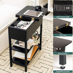 Yoobure End Table with Charging Station, Flip Top Side Table with USB Ports and Outlets, Sofa Couch Table Bedside Table for Living Room Bedroom, Narrow Nightstand with Storage Shelves for Small Space