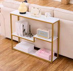 loglus Console Table for Entryway, Faux Marble MDF Sofa Table with Golden Frame (Multilayer, White Marble)