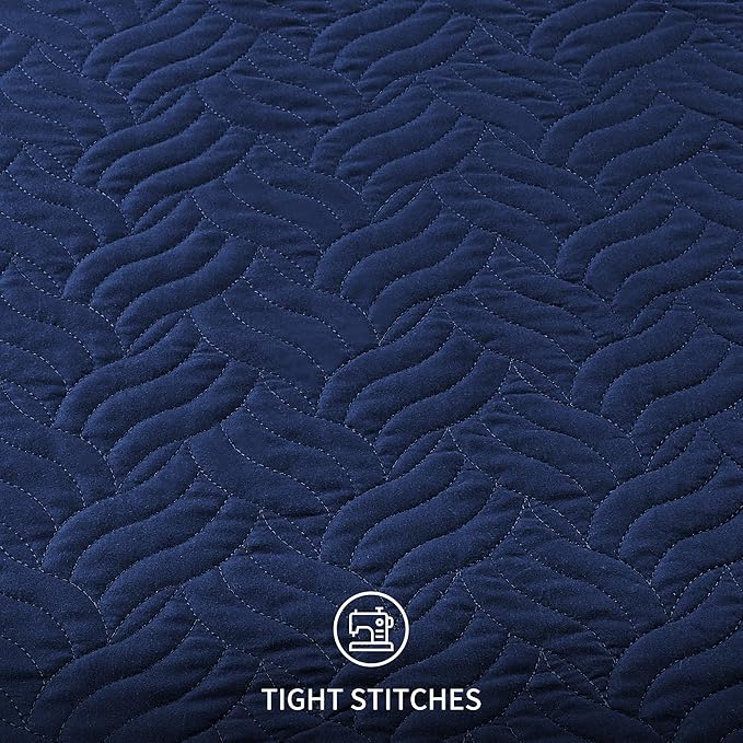 Love's cabin Quilts for Queen Bed Navy Blue Bedspreads - Soft Bed Summer Lightweight Bedspread Comforter - Modern Style Wave Pattern Coverlet for All Season - 3 Pieces (1 Quilt, 2 Pillow Shams)