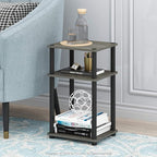 Furinno Just 3-Tier Turn-N-Tube End Table / Side Table / Night Stand / Bedside Table with Plastic Poles, 2-Pack, French Oak Grey/Black