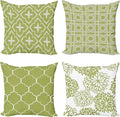 Ambesonne Vintage Throw Pillow Cushion Case Pack of 4, Monochrome Design Grid Trellis Quatrefoil Mesh and Dahlia Flowers Modern, Modern Accent Double-Sided Digital Printing, 24", Olive Green