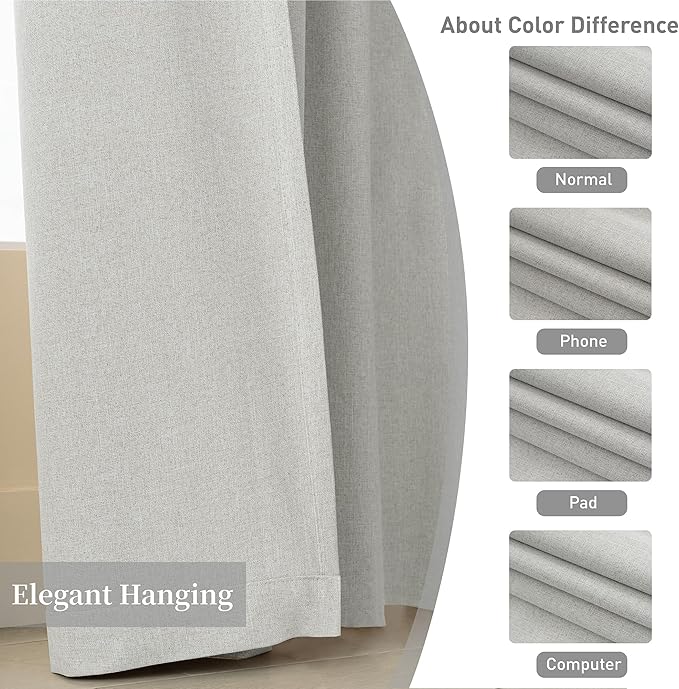 KangBang Extra Wide Blackout Curtains 96 Inch Length 2 Panel Set, Full Black Out Energy Saving Linen Drapes for Living Room Sliding Glass Door, Rod Pocket/Back Tab/Hook Belt,Light Grey,72x96