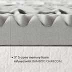 Mellow 3 Inch 5-Zone Memory Foam Mattress Topper with Plant-based Infusion and Moisture Control, CertiPUR-US Certified, King,Grey