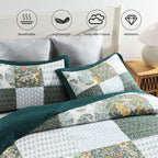 Secgo Queen Comforter Set for Bed - 100% Cotton Quilts Queen Size, Green, Emerald Bedspreads (90 * 98 Inch) with 2 Pillow Shams, Patchwork Reversible Lightweight Bedding