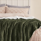 Bedsure GentleSoft Sherpa Fleece Blankets Queen Size for Bed - Thick and Warm Throw for Women and Men, Soft Fuzzy Plush Queen Blanket for Winter, Olive Green, 90x90 Inches