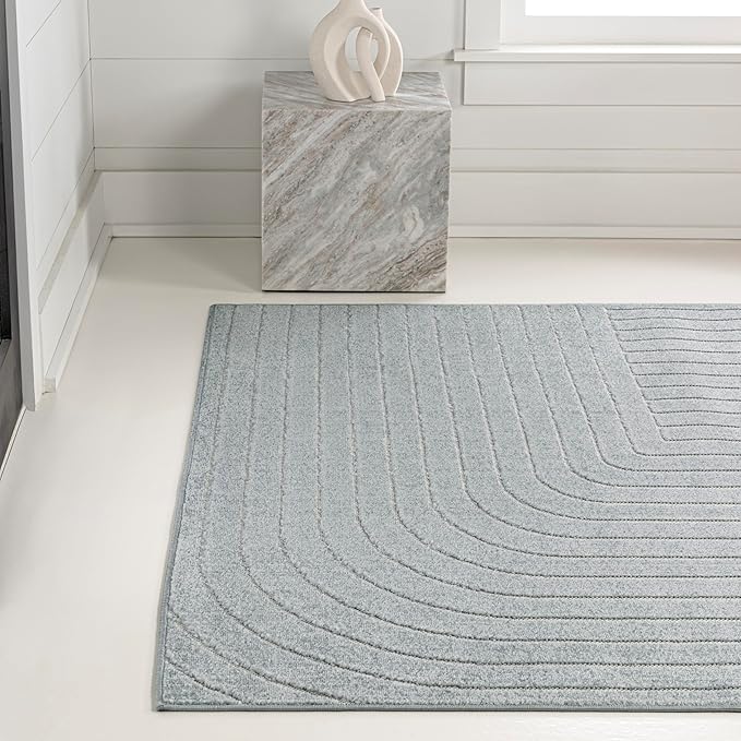 Eyely NCS101F-5 Odense High-Low Minimalist Angle Geometric Light Blue/Cream 5 ft. x 8 ft. Indoor/Outdoor Area Rug, for Home, Backyard, Patio, Porch, Bedroom, Kitchen, Living Room