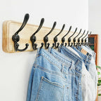 Dseap Coat Rack Wall - Heavy-Duty 38-1/4" Long, with Reinforced 10 Custom Tri-Hooks, Solid Wood Wall Hanger for Coats Hat Jackets - Rustic Farmhouse Entryway Storage, Light Brown & Black, Pack of 2