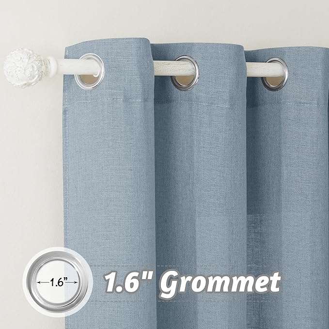 RYB HOME Flax Linen Curtains for Bedroom Bathroom Kids Room, Semi Sheer Light Filtering Privacy Assured Elegant Vertical Texture Modern Window Drapes, W 60 x L 95 inches, Dusty Blue, 1 Panel