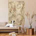 Lunarable Dinosaur Tapestry, Hand Drawn Style Skeletons Bones from Medieval Times Archeology Theme, Fabric Wall Hanging Decor for Bedroom Living Room Dorm, 23" X 28", Sand Brown Army Green