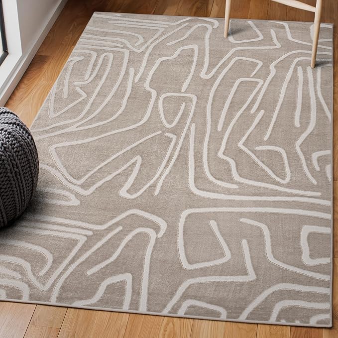 JONATHAN Y Graphic Lines High-Low Indoor Area Rug 3X5 Beige/Cream, Alcina Modern Scandinavian for Living Room, Bedroom, Kitchen, Easy-Cleaning, High Traffic, Pet-Friendly, Non-Shedding SND102A-3