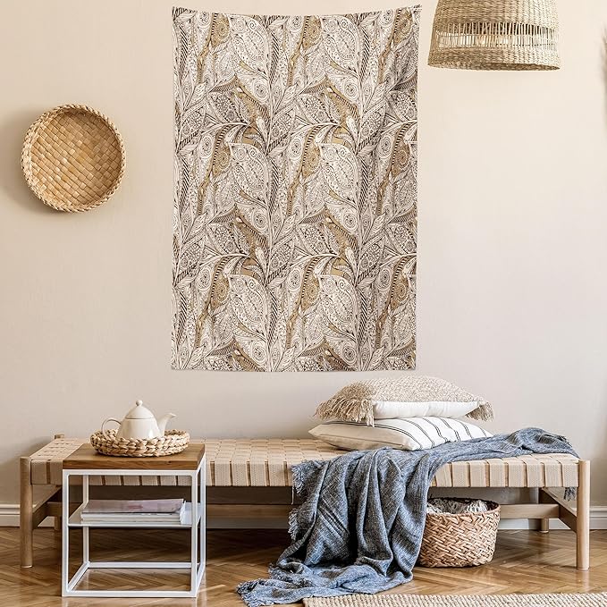 Lunarable Paisley Tapestry, Vintage Plant Pattern with Natural Inspirations Soft Color Palette Batik Style, Wall Hanging for Bedroom Living Room Dorm Decor, 40" X 60", Beige Tan Brown