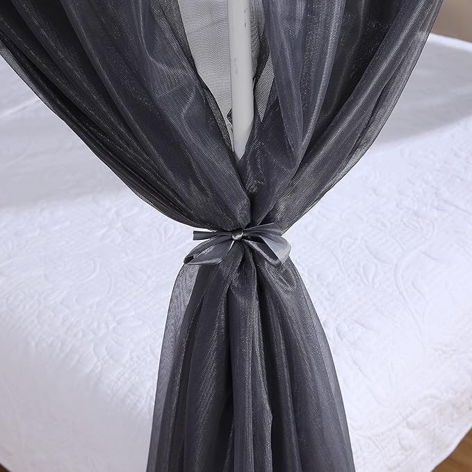 Akiky Canopy Bed Curtains Bed Canopy for Girls Room Elegant Sheer Curtain for Twin Full Queen Size Bed Drapes,8 Panels Canopies with Light,Room Décor(Full/Queen, Gray Canopy)