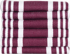 Urban Villa Kitchen Towels 100% Cotton Pack of 6, Highly Absorbent Quick Drying Super Soft Premium Dish Towels for Kitchen with Hanging Loop Hand & Tea Towels - 20x30 Inch, (Wine & White, Striped)