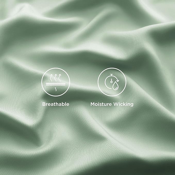 Bedsure Queen Sheet Set, Rayon Derived from Bamboo, Cooling Sheets, Breathable & Soft, Deep Pocket Up to 16 Inches, Hotel Luxury Silky Bedding for Hot Sleepers, Sage Green