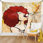 Lunarable Afro Tapestry, Popular Singer Karaoke Style Microphone Performance American Woman, Fabric Wall Hanging Decor for Bedroom Living Room Dorm, 45" X 30", Burgundy Orange