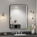 24x32 Inch LED Bathroom Mirror with Lights, Black Metal Framed LED Mirror for Bathroom, 3 Colors and Stepless Dimmable Wall Mounted Lighted Bathroom Vanity Mirror, Anti-Fog, Memory