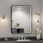 24x32 Inch LED Bathroom Mirror with Lights, Black Metal Framed LED Mirror for Bathroom, 3 Colors and Stepless Dimmable Wall Mounted Lighted Bathroom Vanity Mirror, Anti-Fog, Memory
