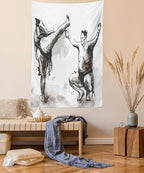 Lunarable Japan Tapestry, Sumo Martial Arts Theme in Hand Drawn Style Wrestlers Sportsmen Self Defence, Fabric Wall Hanging Decor for Bedroom Living Room Dorm, 23" X 28", Black White