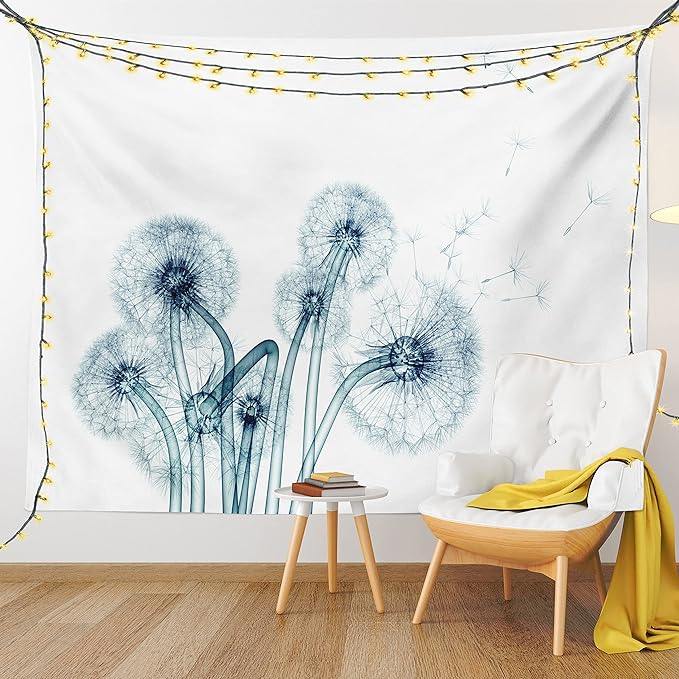 Ambesonne Flower Tapestry by Ambesonne, Unusual Image of Dandelions on Simple Background Uv Style Negative of Nature Art, Wall Hanging for Bedroom Living Room Dorm, 40 W X 60 L Inches, Teal White