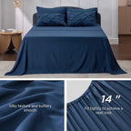 Bedsure King Size Comforter Set - Bedding Sets King 7 Pieces, Pintuck Bed in a Bag Navy Blue Bed Set with Comforter, Sheets, Pillowcases & Shams