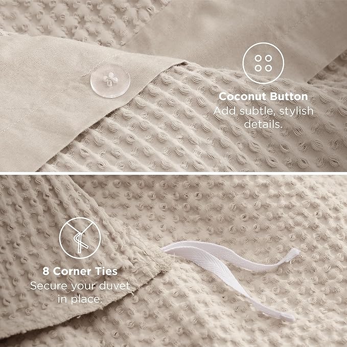 Bedsure Cotton Duvet Cover Set - 100% Cotton Waffle Weave Beige Duvet Cover Oversized King Size, GentleSoft™ and Breathable Bedding Set for All Season, 3 Pieces, 120"x98"