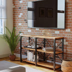 IRONCK Rustic Entryway Console Table, Long Hallway Table 47 in 3-Tier, TV Stand Entertainment Center Media Stand for Living Room, Industrial Style, Vintage Brown