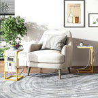TUTOTAK C Shaped End Table with Charging Station, Side Table for Sofa, Couch Table with Storage Bag, TV Tray Table with 2 USB Ports and Outlets for Living Room, Bedroom, White and Gold TB01BWG024