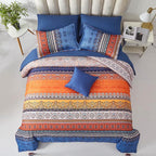 Cottolester Boho Comforter Set King Size 8 Piece Bed in a Bag Burnt Orange Paisley Fall Comforter and Sheet Set Bohemian Striped Bedding Set,Soft Microfiber Complete Bedding Set