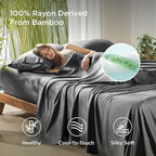 Bedsure Queen Sheet Set, Rayon Derived from Bamboo, Cooling Sheets, Breathable & Soft, Deep Pocket Up to 16 Inches, Hotel Luxury Silky Bedding for Hot Sleepers, Grey