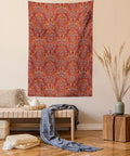 Lunarable Paisley Tapestry Twin Size, Vibrant Colored Pattern with Various Oriental Design Elements Boho Influence, Wall Hanging Bedspread Bed Cover Wall Decor, Twin Size, Ruby, 68" Width x 88" Length