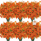 SHareconn 48 Bundles Artificial Fall Flowers for Outdoors Decoration, UV Resistant Silk Eucalyptus Lavender Faux Autumn Fake Plants for Outside Indoor Garden Yard Porch Home Decor, Orange