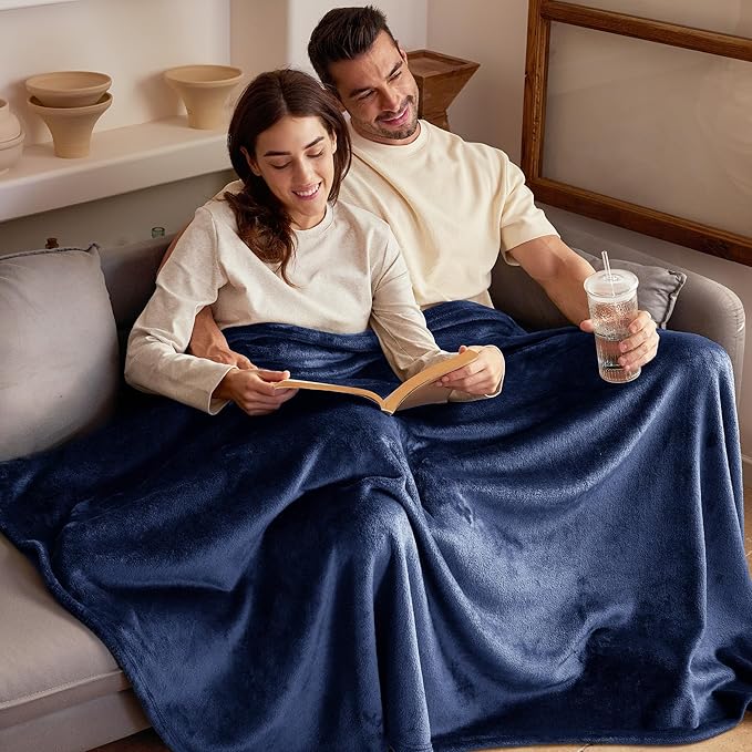 Exclusivo Mezcla Fleece Blanket King Size for Bed, Super Soft and Warm, All Season Use, Cozy, Plush, Lightweight, 120x120 Inches, Navy Blue