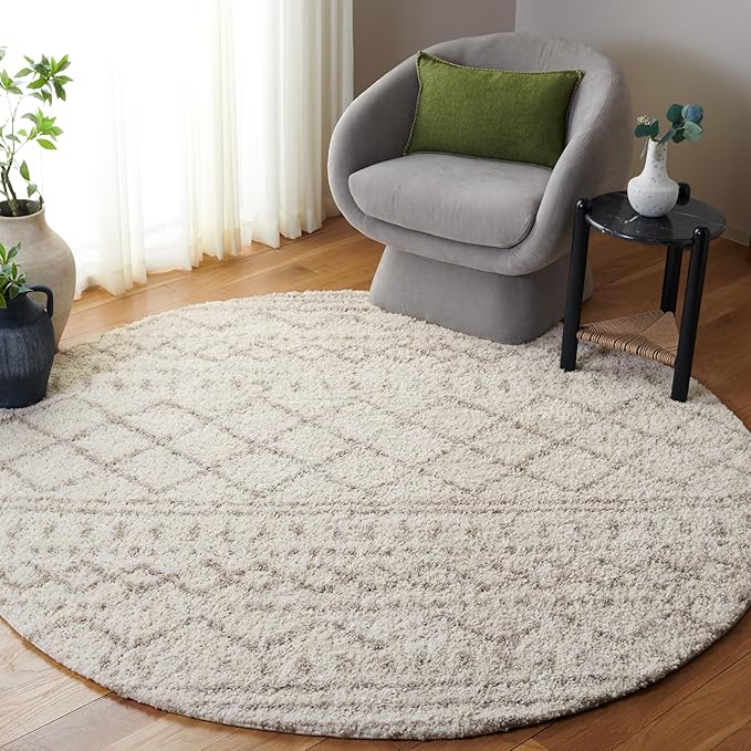 SAFAVIEH Arizona Shag Collection 11' Round Ivory/Beige ASG741A Moroccan Non-Shedding 1.6-inch Thick Area Rug